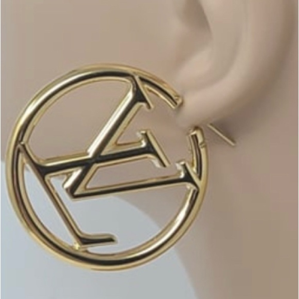 Louis Vuitton Gold Logo Hoop Earrings - Picture 2 of 2